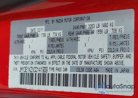 2012 Mazda Mazda2 Sport из США, поврежденный, VIN JM1DE1KZXC0141909